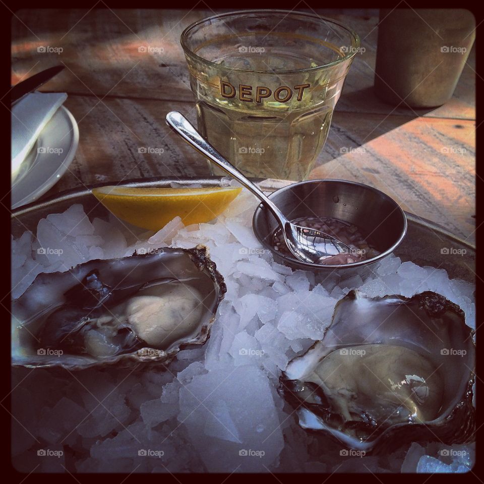 Oysters and wine . An Arvo snack at depot in auckland 