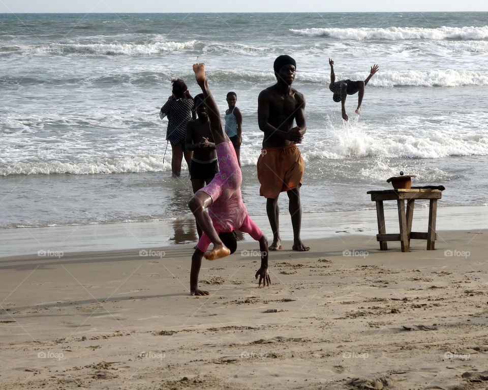playing  on the beach in Akkra