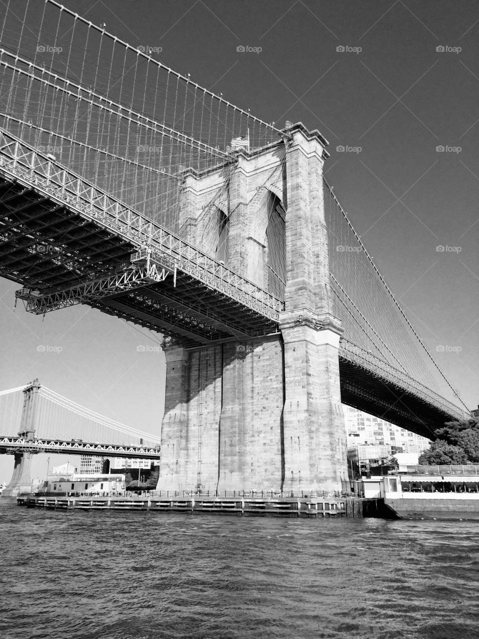 The Brooklyn Bridge in New York City in black and white