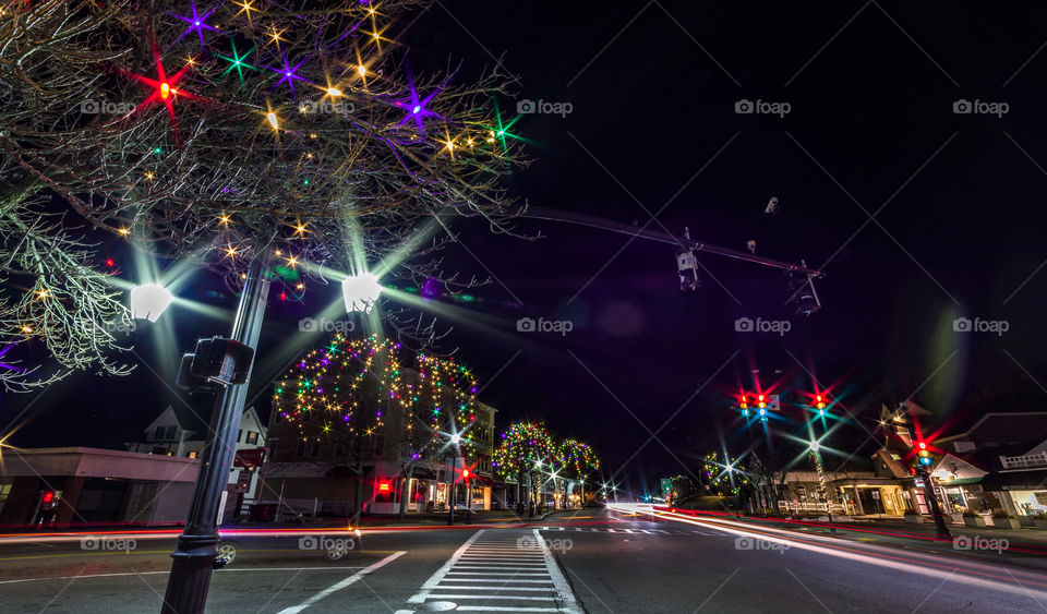 Christmas lights in the streets of Wellesley Massachusetts