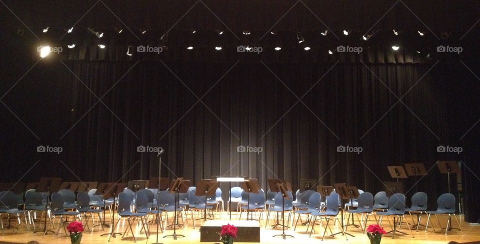 A stage, set for a symphony.