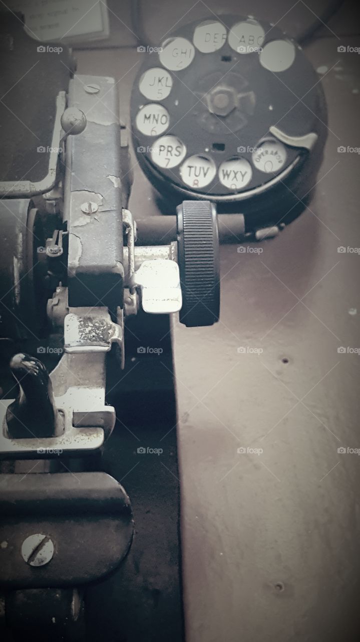 a close up view of communication equipment on display in a train museum in Niles, Ca.