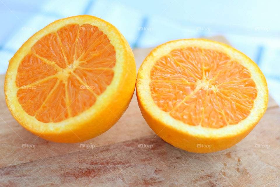 Close-up of halved oranges