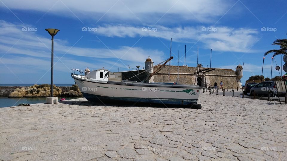 boat. boat in the harbor of albufeira Portugal 