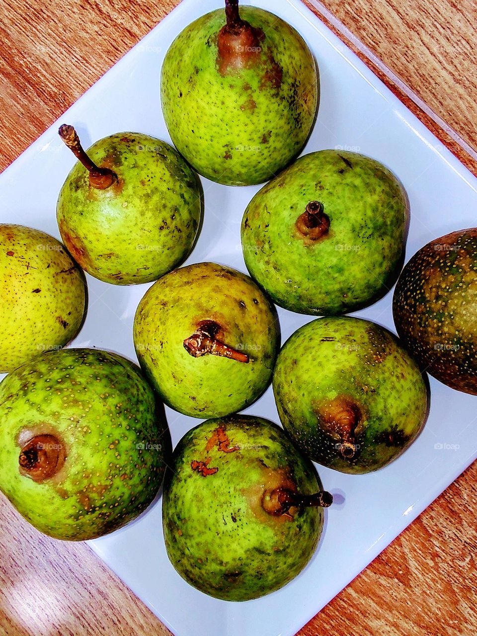 several pears bought at the weekend market.