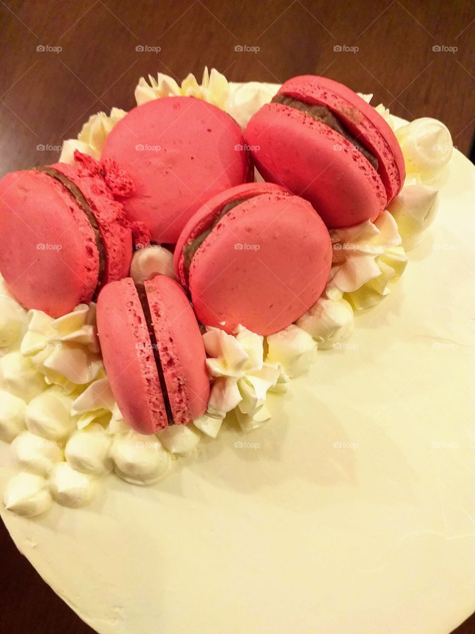 Birthday cake decorated with macaron