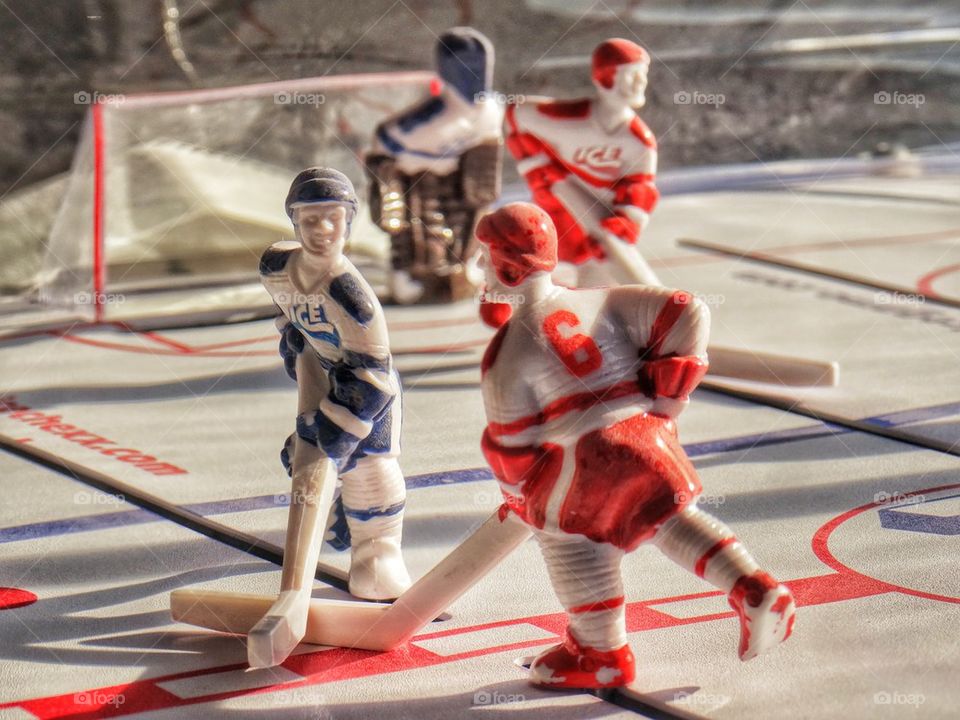 Toy Hockey Players. Plastic Hockey Players In A Tabletop Game
