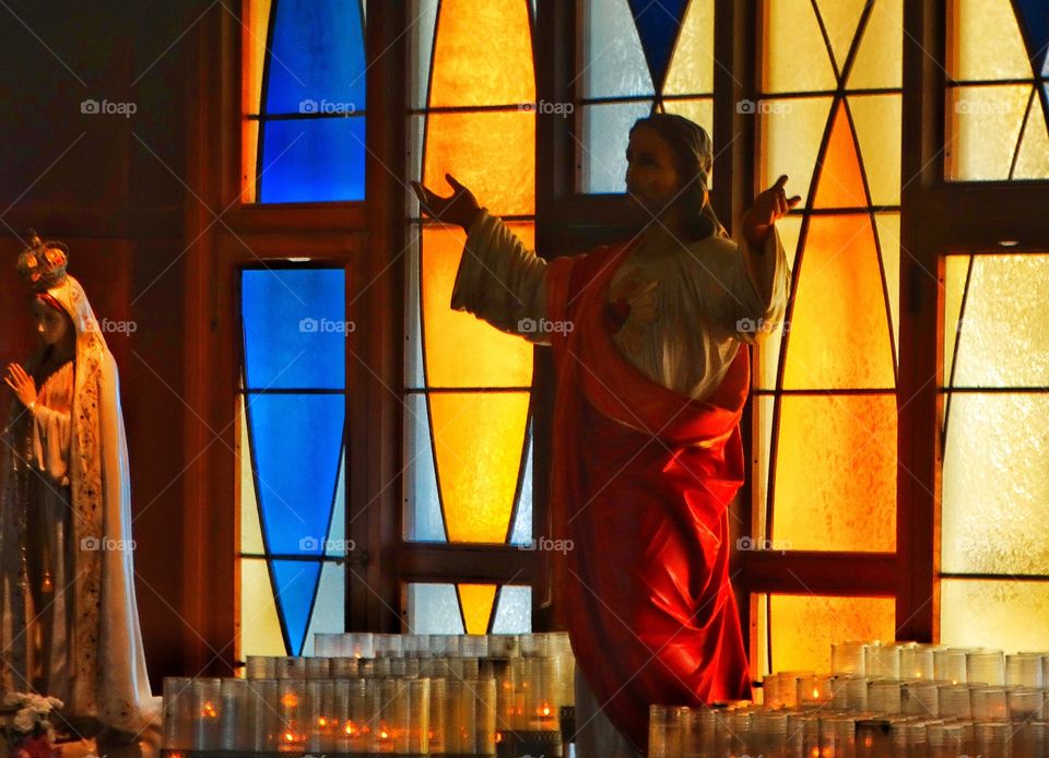 Church Scene. Statue Of Christ In A Catholic Church
