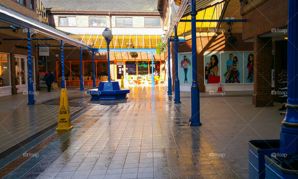 Shopping centre in golden light