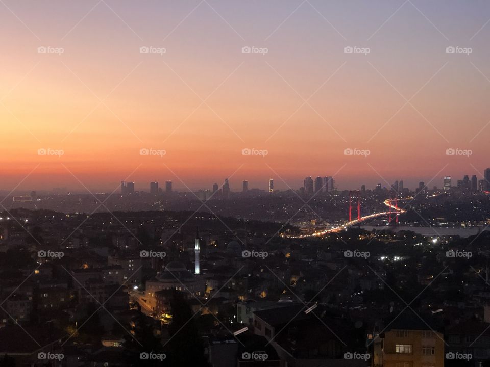 A picture of istanbul city during the sunset