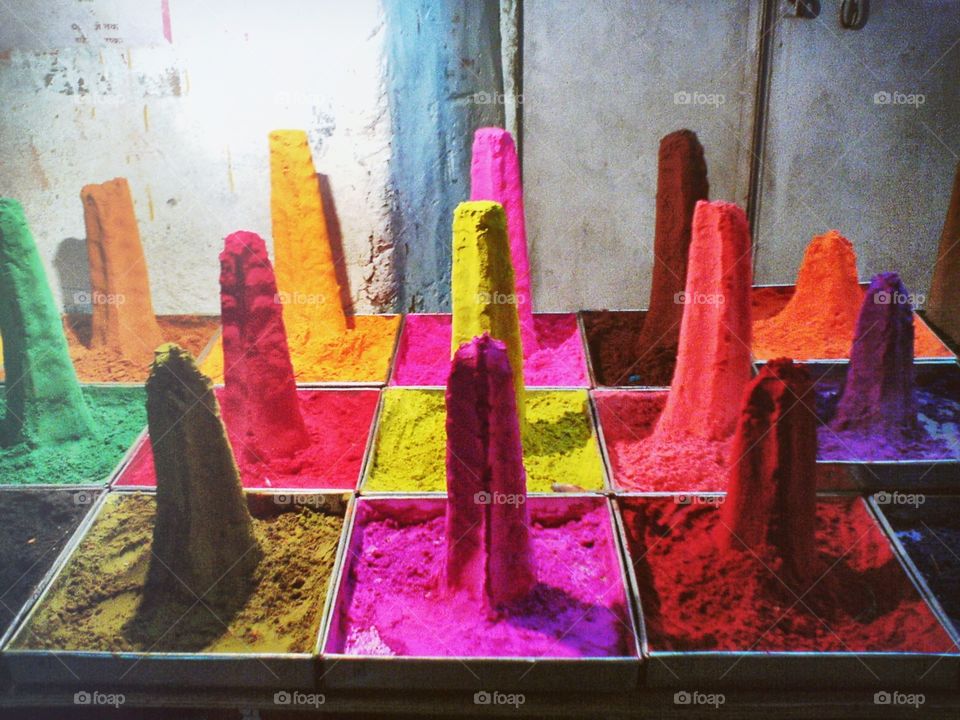 Powered colours for sale for Holi Festival. Pushkar, India. 