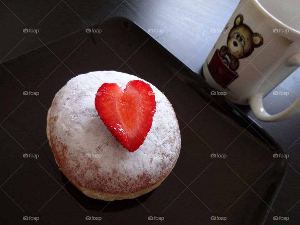 sweet strawberry heart on donuts