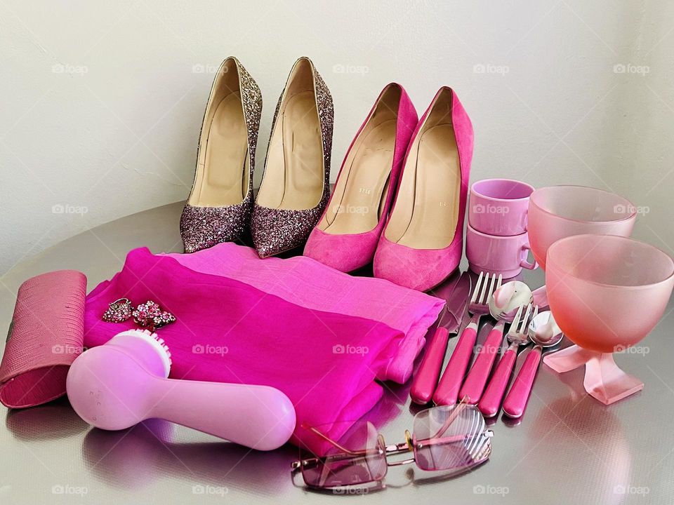 Pink items in a fashionista’s collection. Pink is playful,romantic and sweet. 