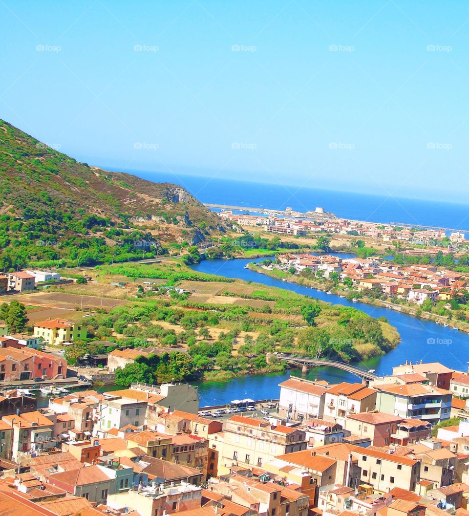 this is a panoramic shot taken from the top of the tower of bosa castle