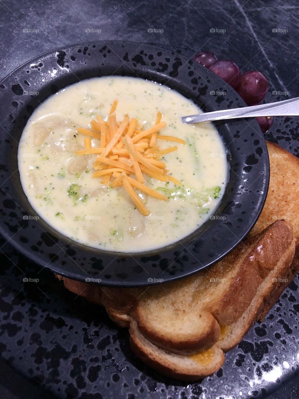 Broccoli cheese soup and grilled cheese 