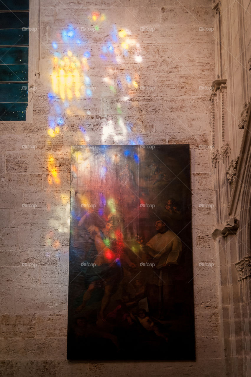 A gentle dab of the light. Interior of Valencia Cathedral. Spain.