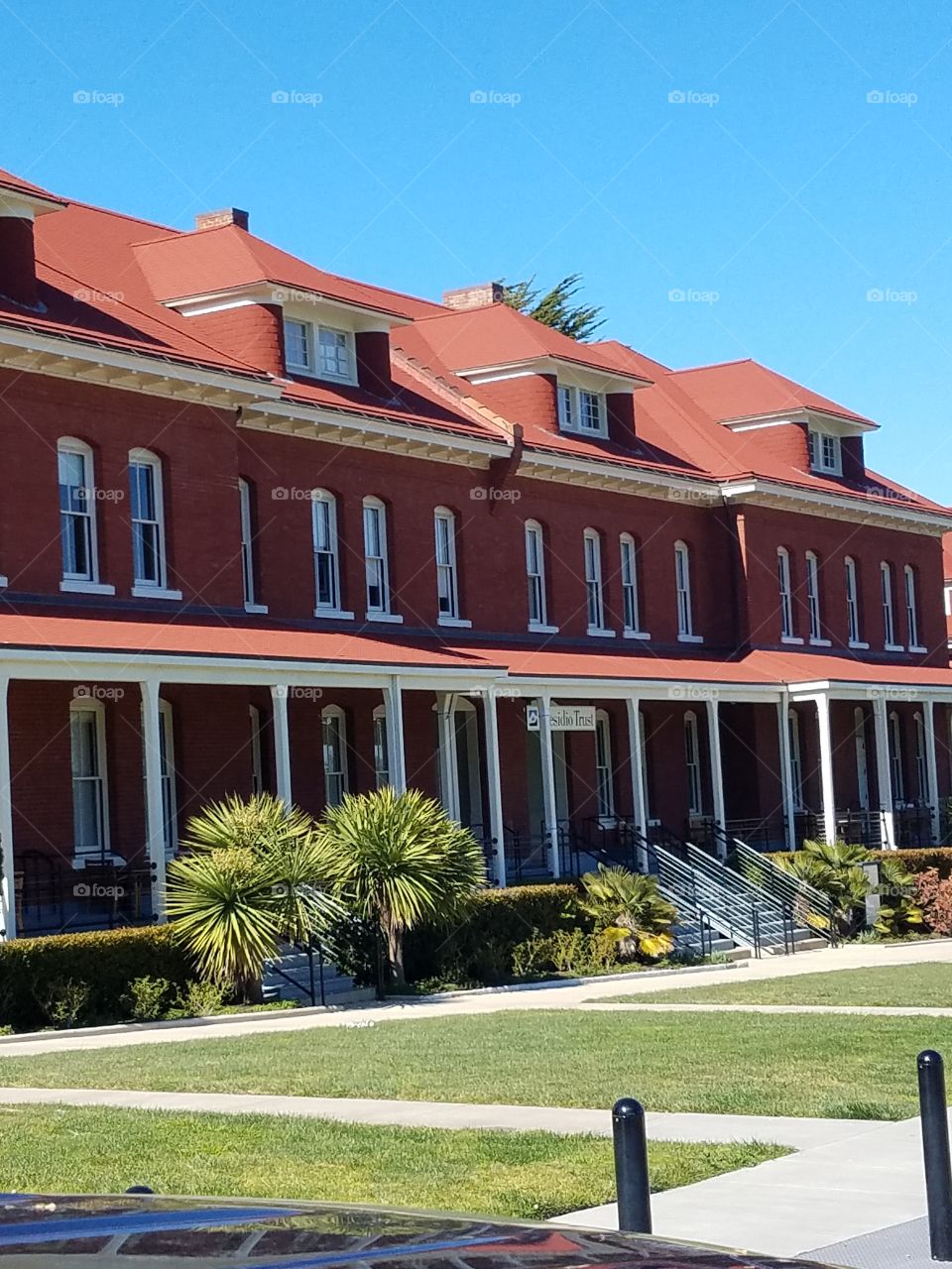 the beautiful buildings of the Presidio on a warm spring day