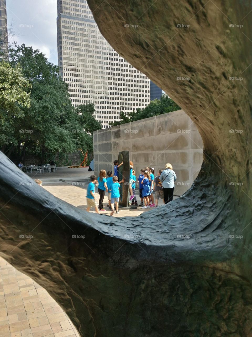 Group Enjoying the Outside Sculptures at the Dallas Museum of Art