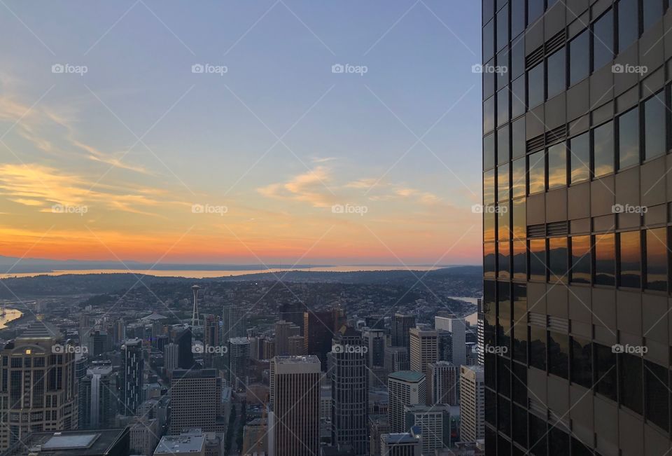 Sunset from the Sky View Observatory in Seattle Washington