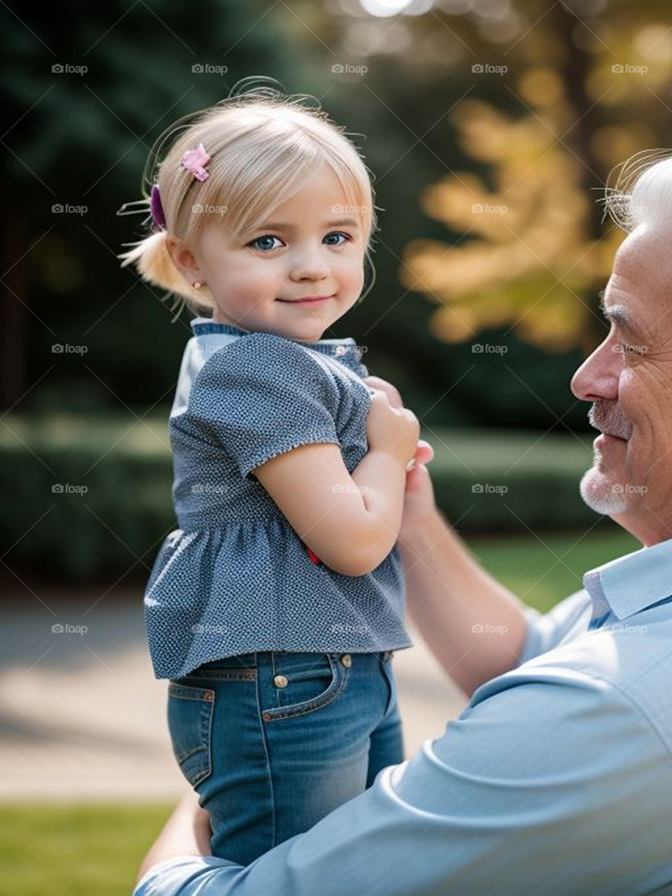A man caresses his little daughter