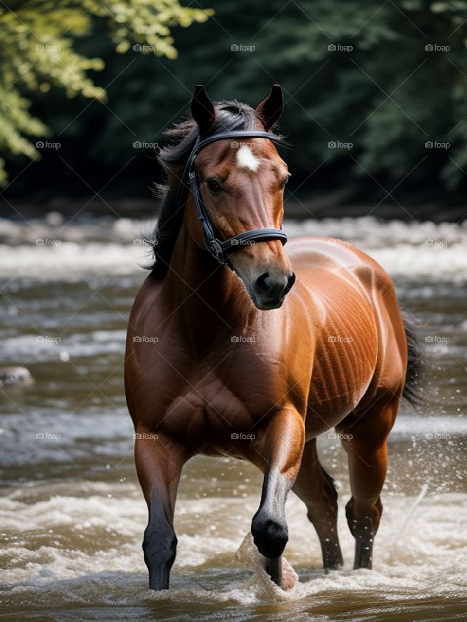 Horse running in the river