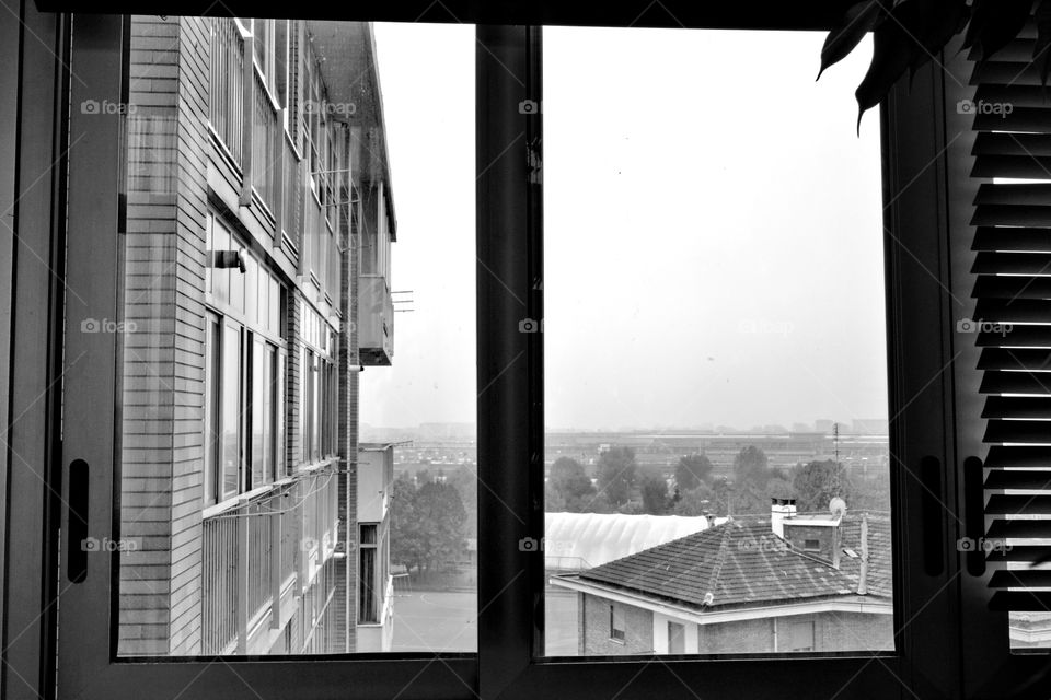 View of buildings from window