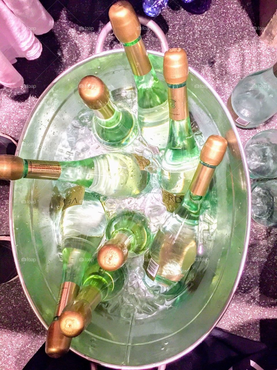 Green bottles of champagne 