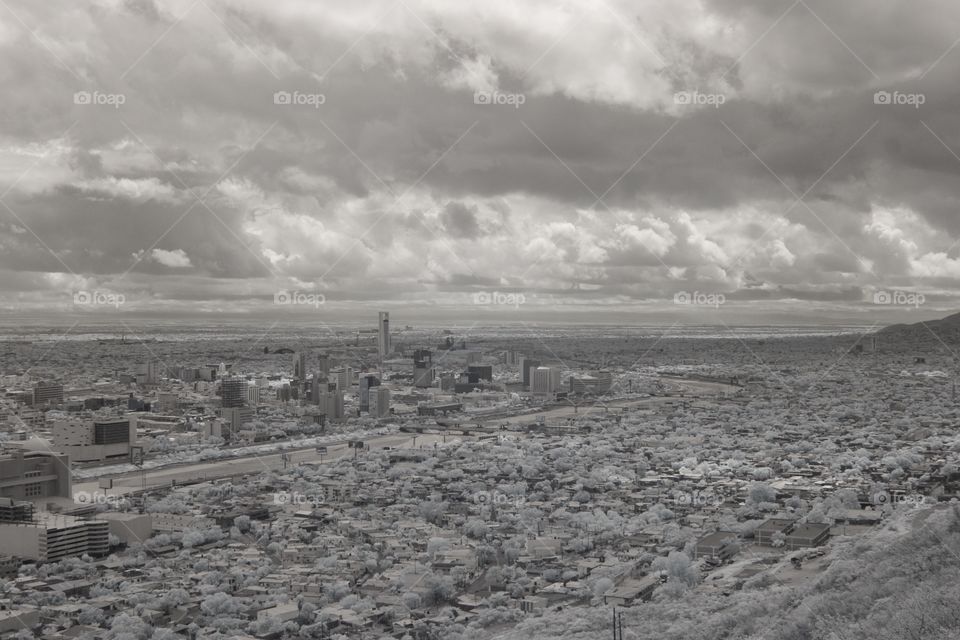Monterrey City skyline. Monterrey city, Mexico panoramic monochrome view