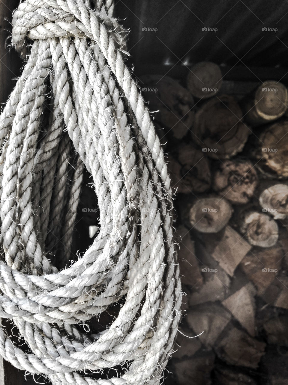 Old rope in the woodshed.