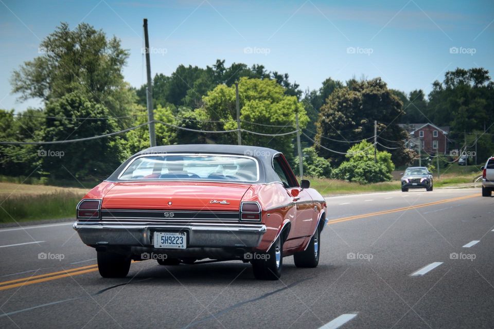 Beautiful classic car on a road