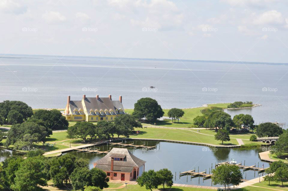 lighthouse view. View from top top of Currituck Lighthouse in Corolla, North Carolina