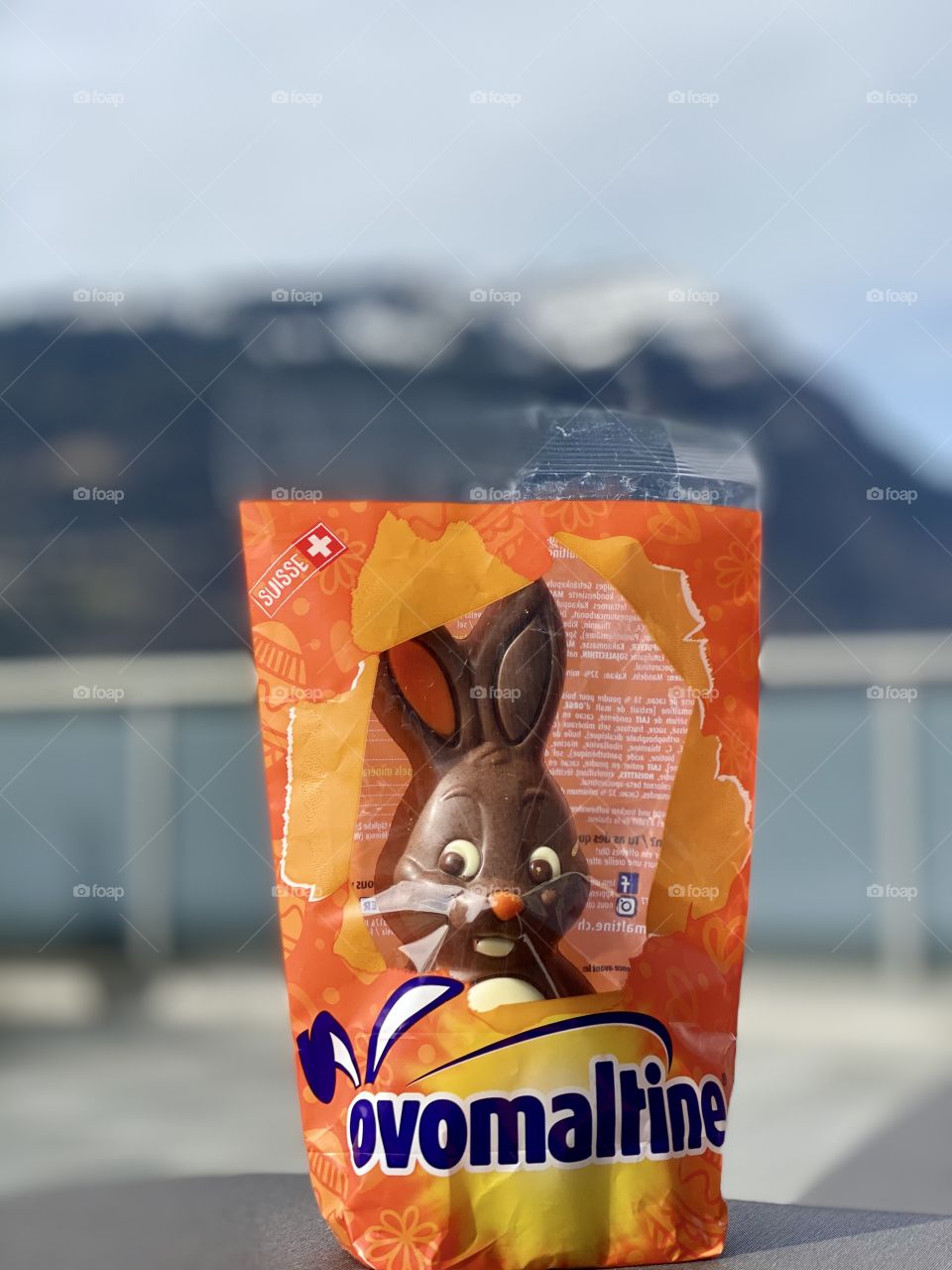 swiss chocolate, chocolate bunny, easter bunny, swiss Alps, snow, ovomaltine chocolate,