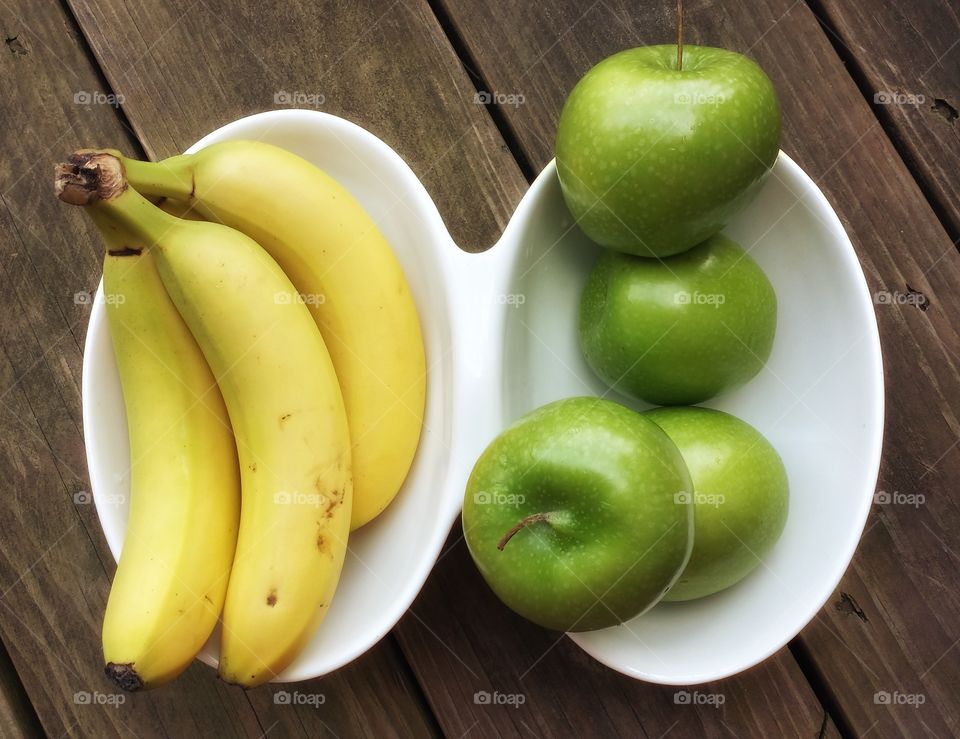Food. Bananas and Green Apples