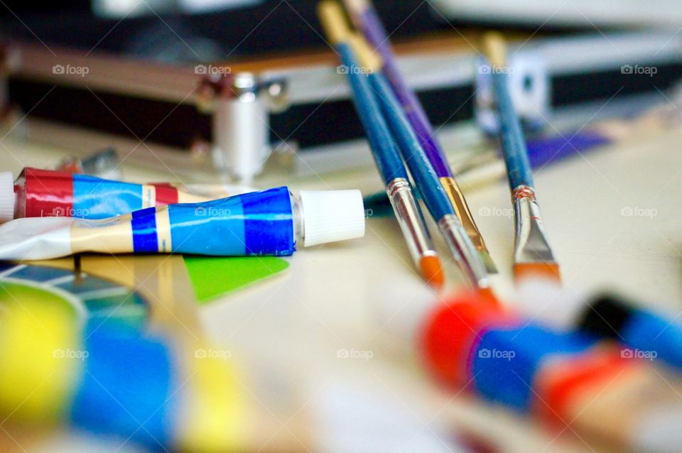 Paints, brushes and pencils 