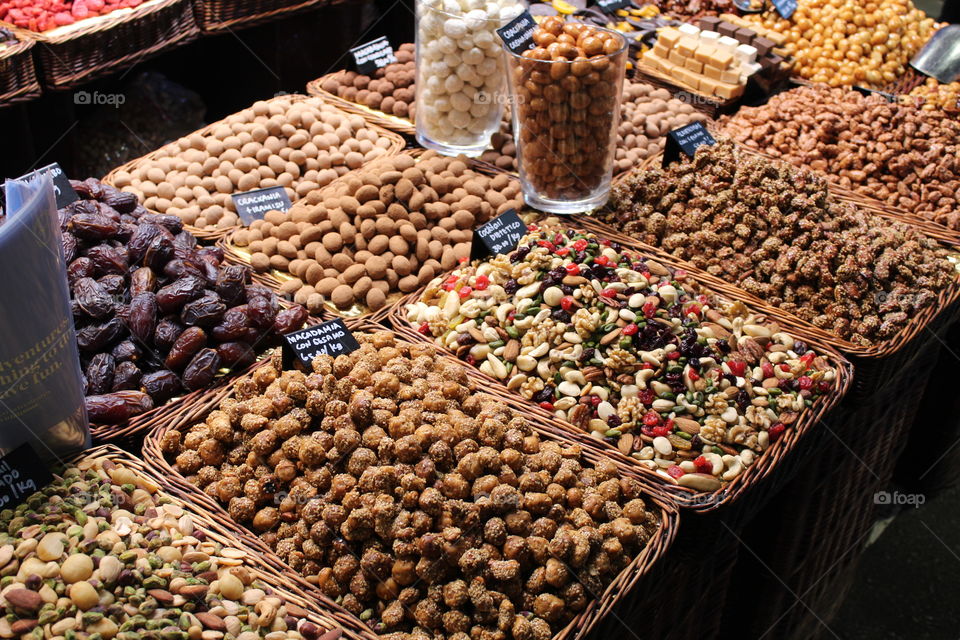 Look at those nuts! The Mercat de Sant Josep de la Boqueria, Barcelona. Some glorious produce at the food market and brilliant locals. 