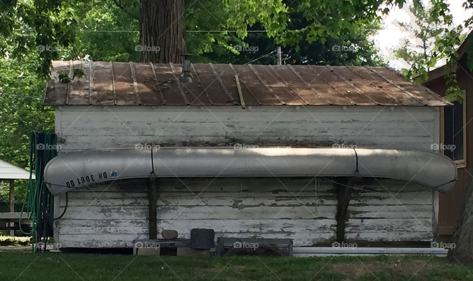 Canoe on shed