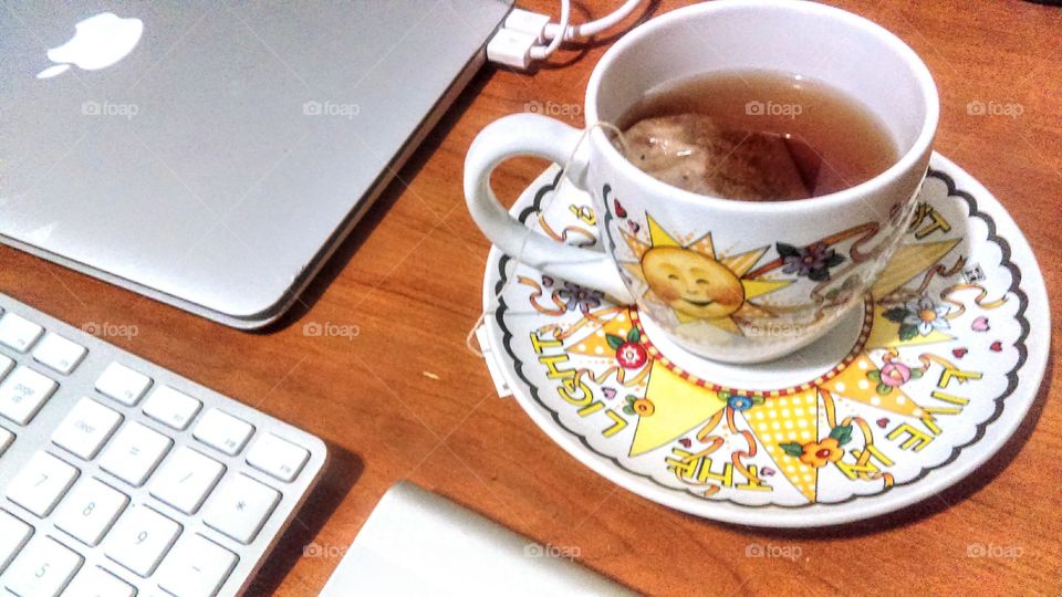 enjoying tea at my desk