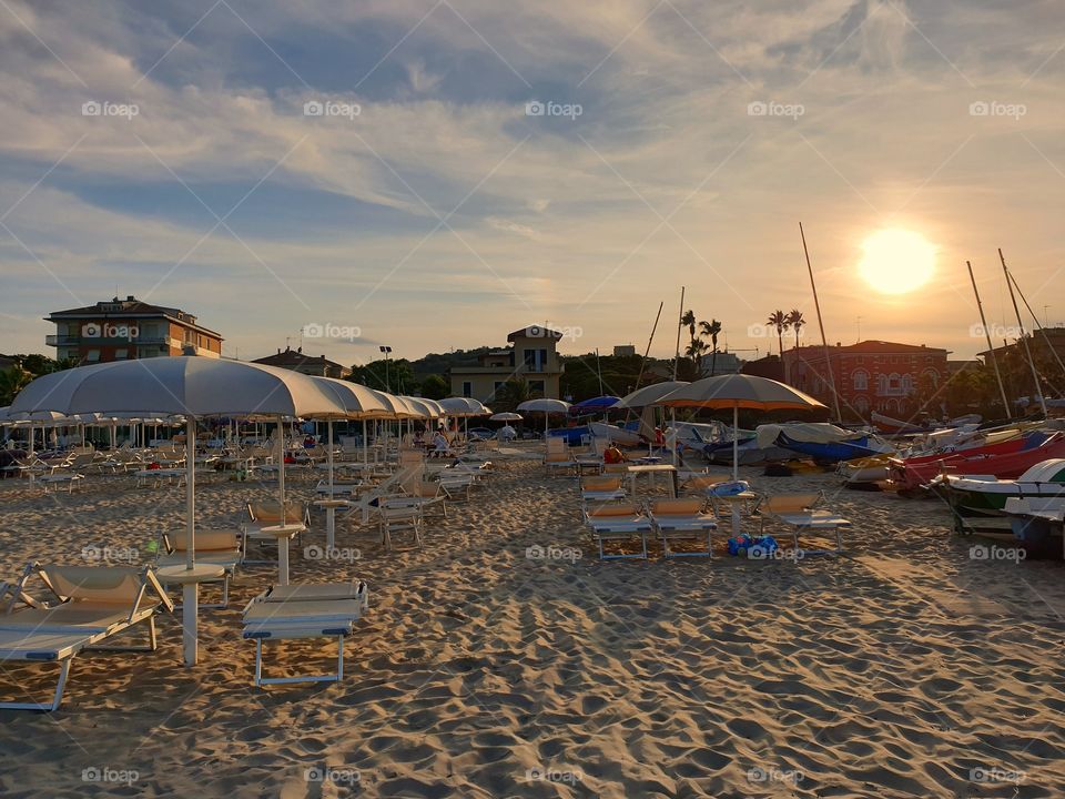 Sunset on the beach, Italy