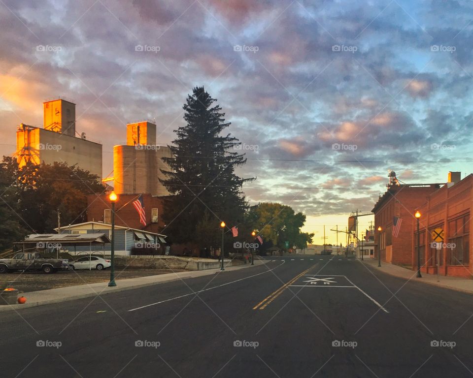 Small Rural Town in Wheat Country at Dawn