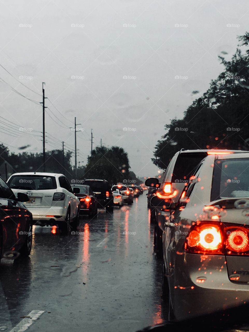 Traffic on a rainy road