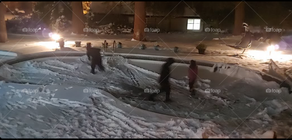 iceskating on the frozen pool