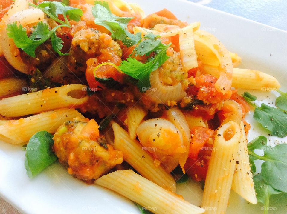 Close-up of penne pasta