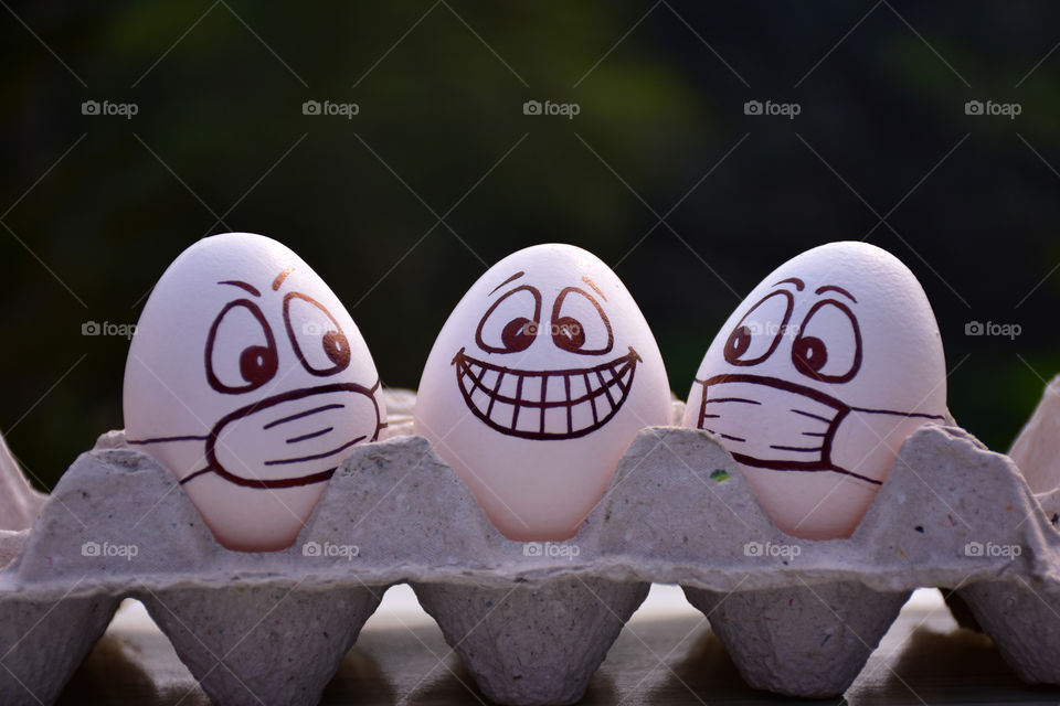 three funny eggs
