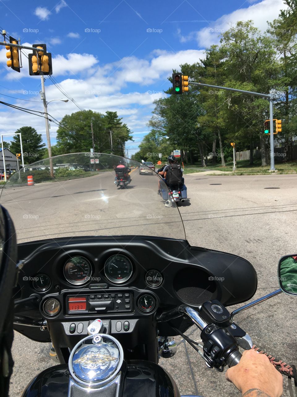 Riding Motorcycles with friends traveling! Pic taken from back seat😎