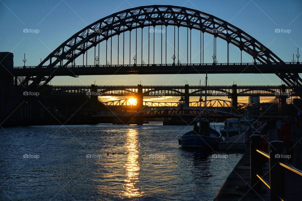 Sunset on the Tyne ... lots of Newcastle bridges 