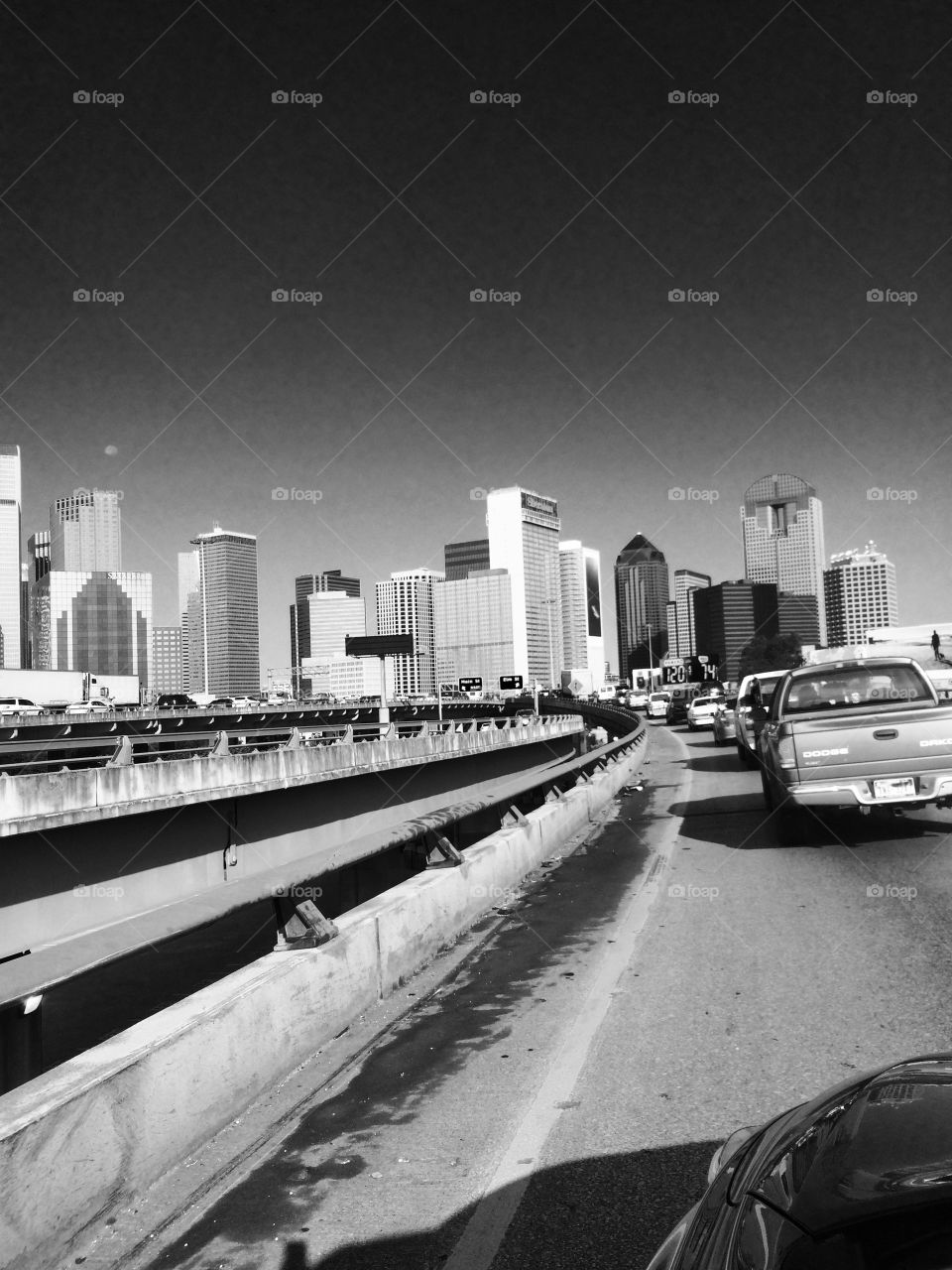 Morning downtown traffic. Morning rush hour traffic in downtown Dallas 