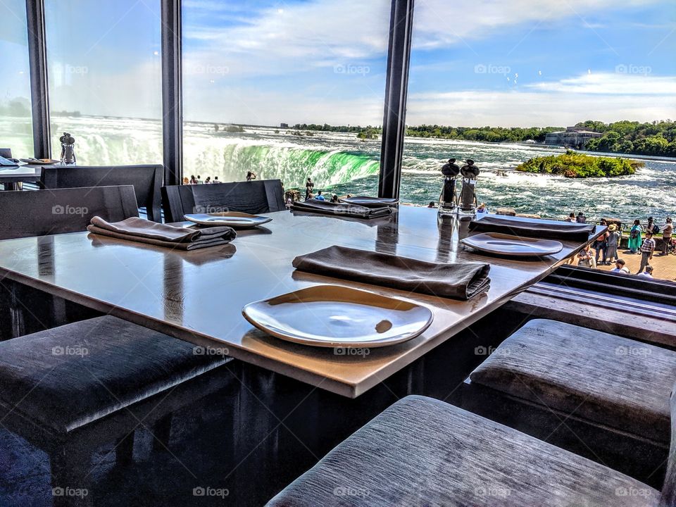 Niagara falls view at Lunch time in Table Rock restaurant at Niagara falls Canada