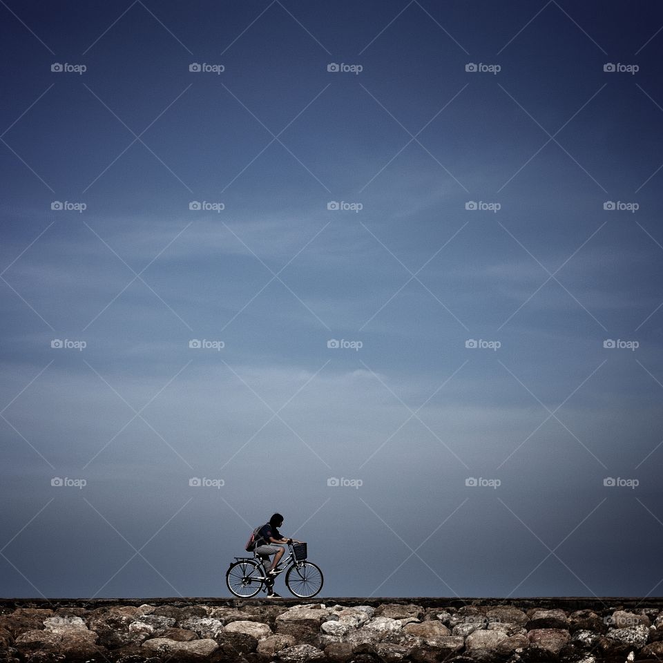 biking onto beach