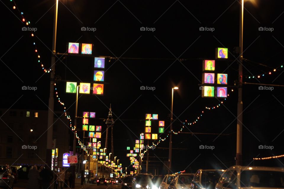 Blackpool illuminations on the seafront