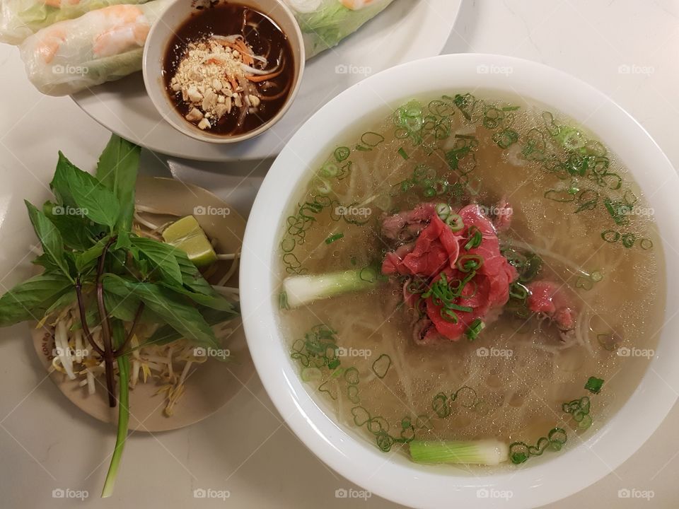 Vietnamese soup with rare beef